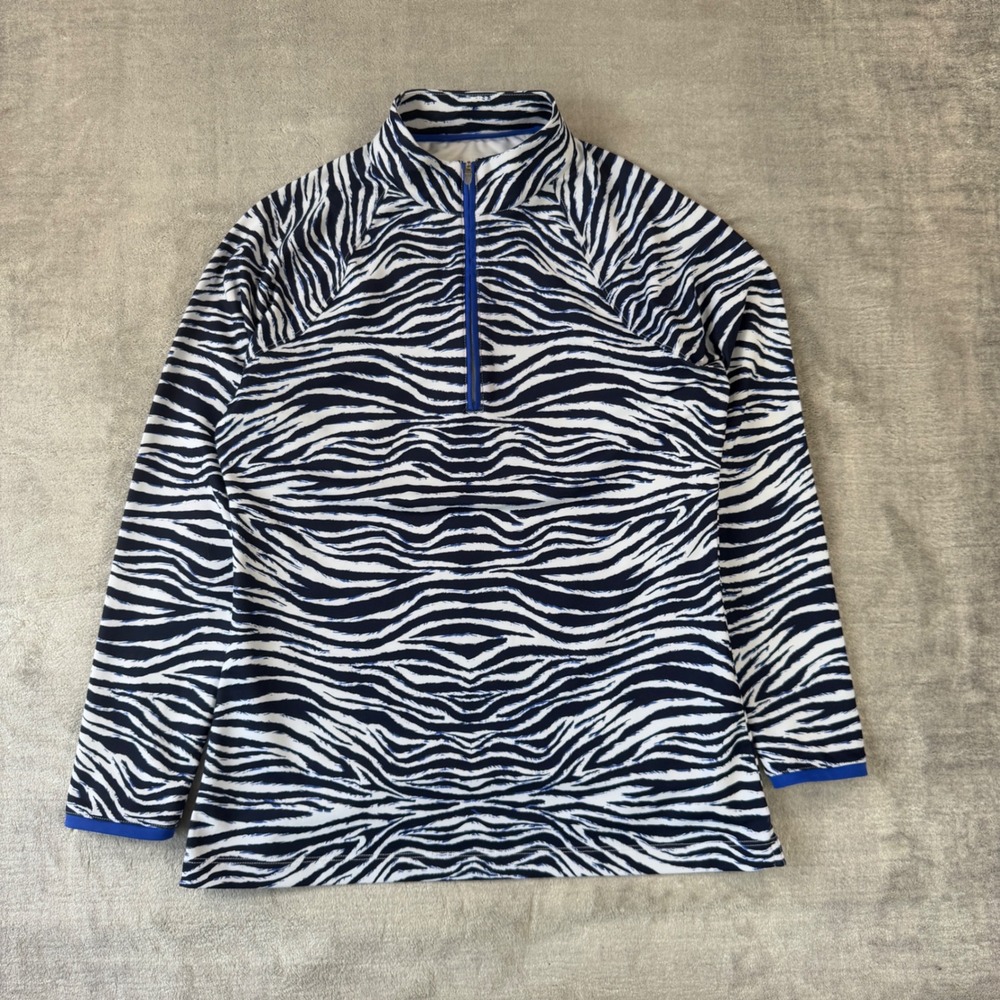 Peter Millar Shirt Womens Small Blue Zebra Print Pullover Quarter Zip Base Layer